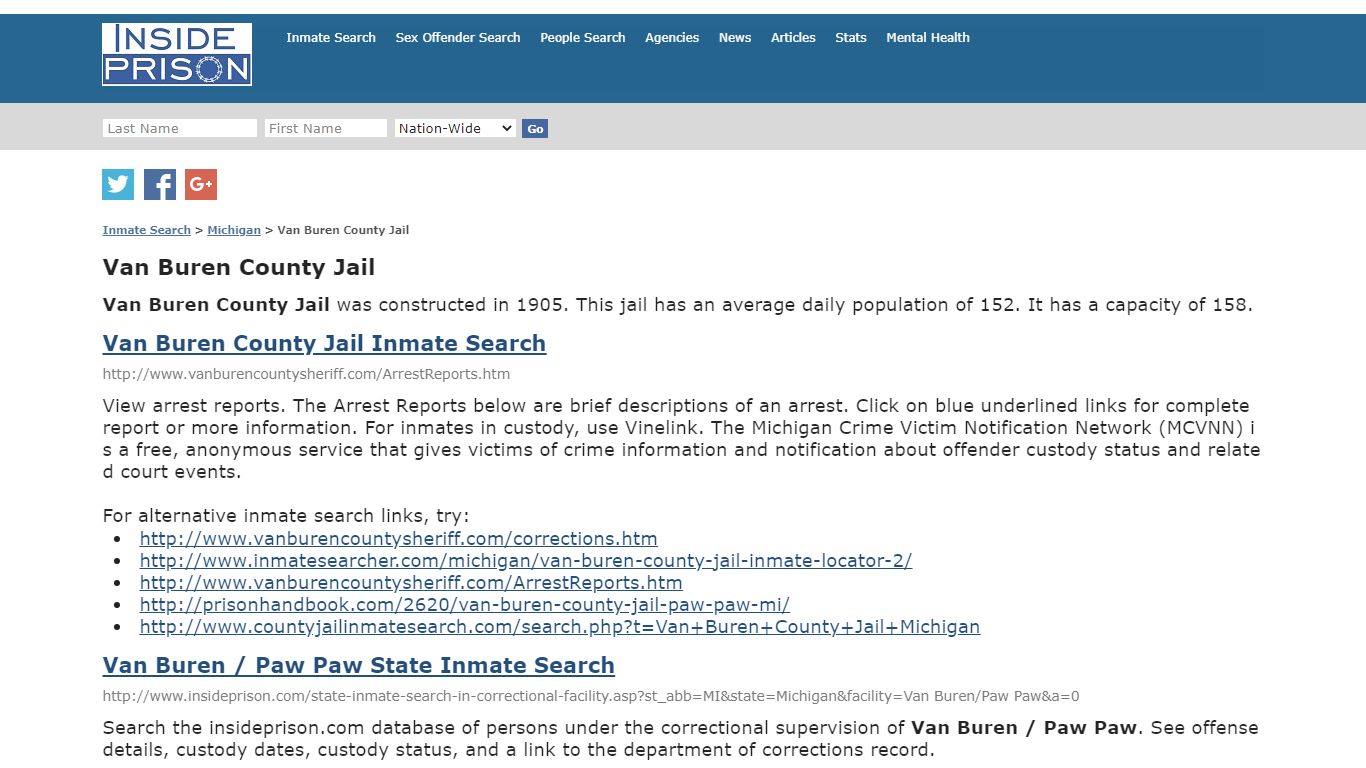 Van Buren County Jail - Michigan - Inmate Search - Inside Prison
